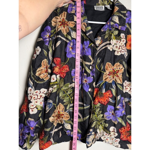 Chicos Design Black Floral Embroidered Silk Jacket Women's Size 2 - Picture 6 of 8